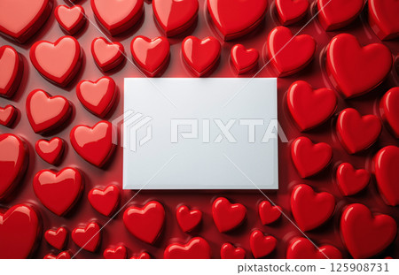 White Card on Red Heart Background for Romantic Message White Card on Red Heart Background for Romantic Message 125908731