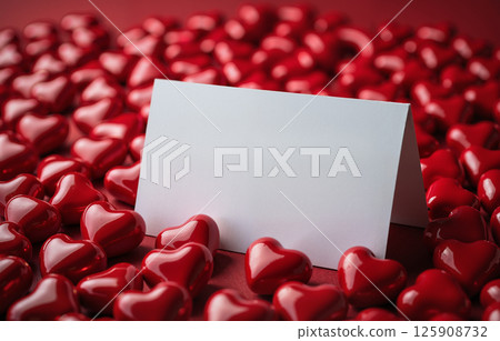 Vertical White Card with Red Hearts on Background 125908732