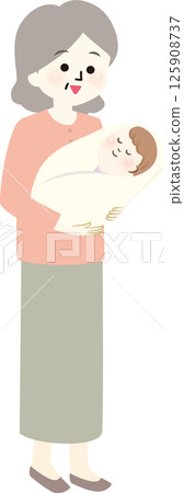 Smiling elderly woman holding a baby Smiling elderly woman holding a baby 125908737