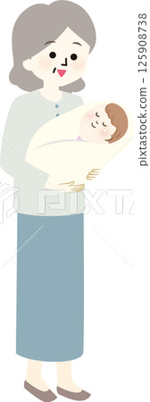 Smiling grandma holding a baby 125908738