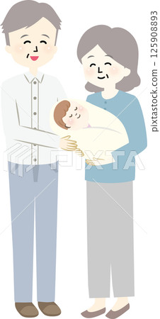 Elderly couple smiling while holding a baby Elderly couple smiling while holding a baby 125908893