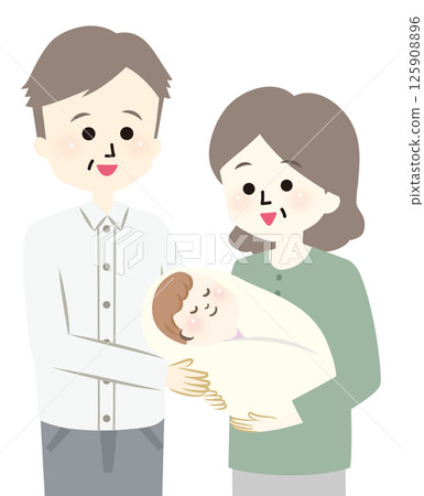 快樂的爺爺奶奶抱著一個嬰兒 125908896