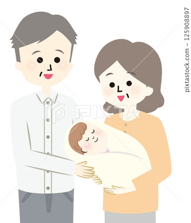 快樂的爺爺奶奶抱著一個嬰兒 快樂的爺爺奶奶抱著一個嬰兒 125908897