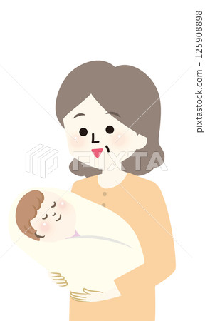 一位慈祥的祖母抱著熟睡的嬰兒 125908898