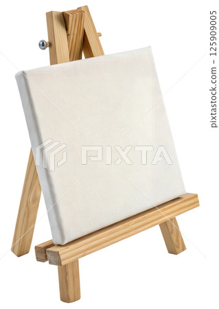 Small wooden artist easel with empty white canvas isolated 125909005