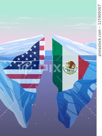 USA Mexico trade war tariffs war iceberg split conflict national flags frozen ocean confrontation economic dispute concept banner USA Mexico trade war tariffs war iceberg split conflict national flags frozen ocean confrontation economic dispute concept banner 125909367