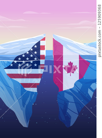Trade war United States Canada tariffs war icebergs split ocean sunset conflict economic dispute concept Trade war United States Canada tariffs war icebergs split ocean sunset conflict economic dispute concept 125909368