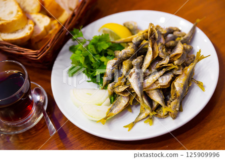 Fried fish red mullet Fried fish red mullet 125909996