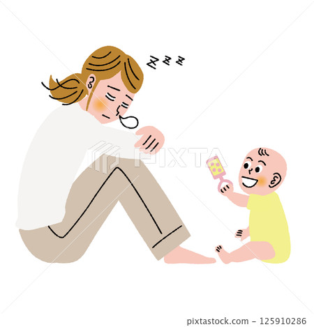 A mother who is tired from raising children falls asleep 125910286