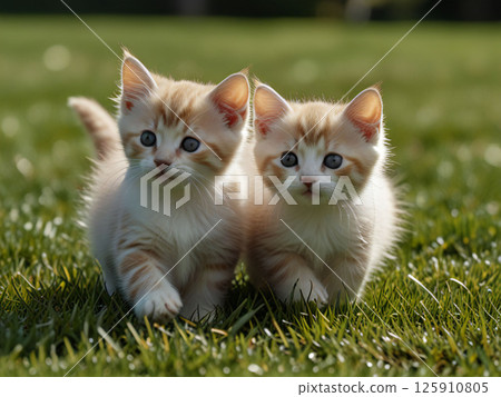 小貓在草地上奔跑 小貓在草地上奔跑 125910805