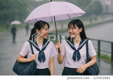 一名高中女生撐著傘走回家 125910862