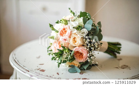 Beautiful display of wedding bouquets 125911029