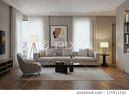 豪華飯店式客廳內裝 125911192