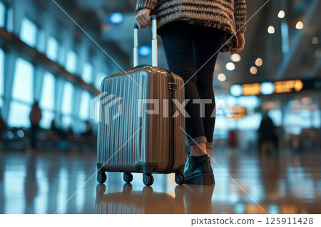 Airplane passengers baggage at airport terminal hall travel vacation and transportation concept. 125911428