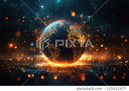 globe planet with futuristic sparkling lights illumination background. 125911477
