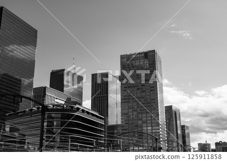 Tokyo Redevelopment: View of the Yaesu area around Tokyo Station from Otemachi 2025.04 d-5 Monochrome 125911858
