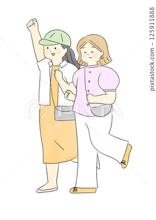 Hand-drawn illustration: Women departing 125911888