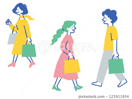 People walking with paper bags_color 125911954