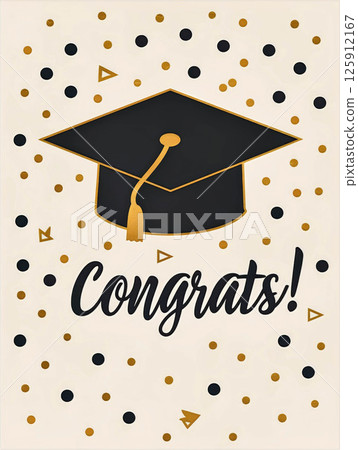 Graduation cap with gold tassel and confetti background celebrating achievement  125912167