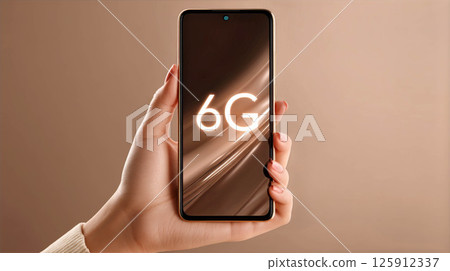 Innovative smartphone showcasing 6G technology in a stylish hand against a modern background concept 125912337