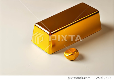 Gold bullion bar and nugget on a smooth surface showcasing luxury and wealth 125912422