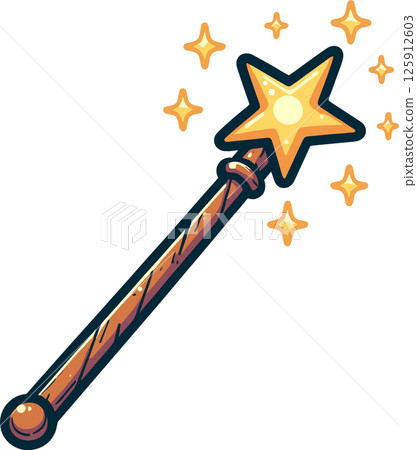 帶有星星的巫師魔杖插圖 125912603