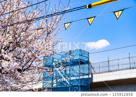 Railway viaduct construction and cherry blossoms blooming Around Higashimurayama Station, Tokyo 2025.04 a-2 High saturation contrast Railway viaduct construction and cherry blossoms blooming Around Higashimurayama Station, Tokyo 2025.04 a-2 High saturation contrast 125912858