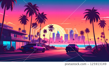 蒸氣波 80 年代風格背景圖像 125913149