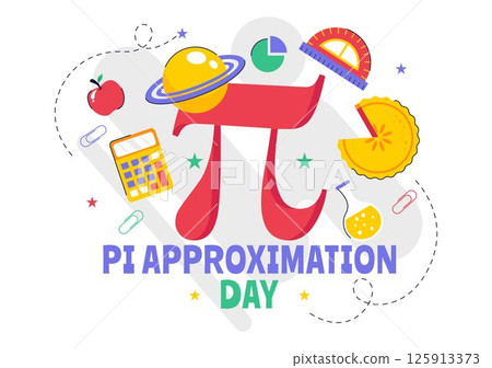 Pi Approximation Day Vector Illustration Celebrated on July 22, Featuring Mathematical Constants, Greek Letters, or a Baked Sweet Pie in a Background 125913373
