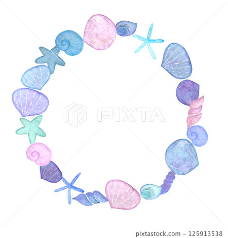 彩色貝殼水彩框架圖 125913538