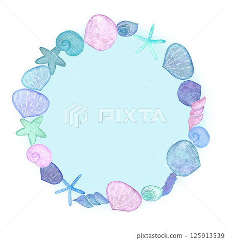 彩色貝殼水彩框架圖 125913539