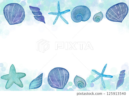 彩色貝殼水彩框架圖 彩色貝殼水彩框架圖 125913540
