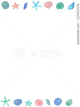 Colorful seashell watercolor frame illustration Colorful seashell watercolor frame illustration 125913542