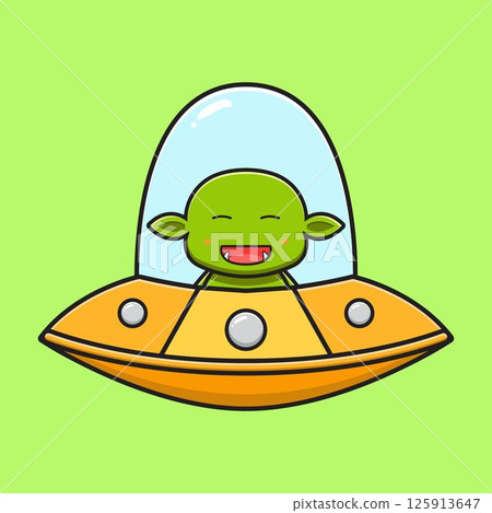 Cute goblin driving a ufo cartoon icon illustration 125913647