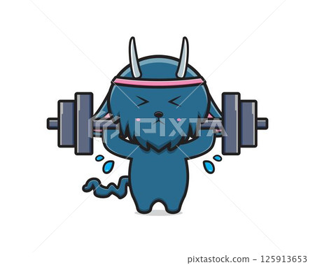 Cute monster do weight lifting cartoon icon illustration Cute monster do weight lifting cartoon icon illustration 125913653