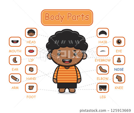 Happy cute kid boy body part anatomy cartoon icon clip art illustration 125913669