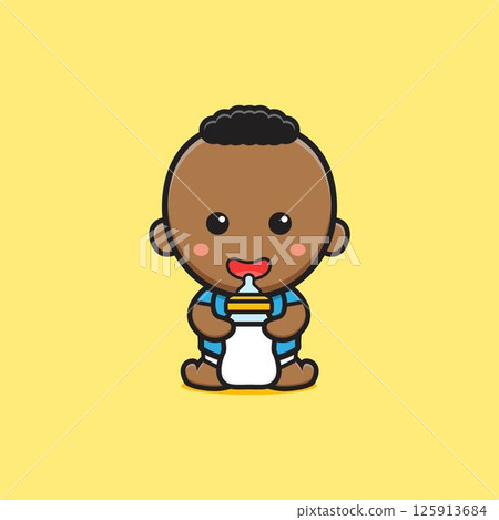 Cute baby holding milk bottle pacifier cartoon icon illustration Cute baby holding milk bottle pacifier cartoon icon illustration 125913684