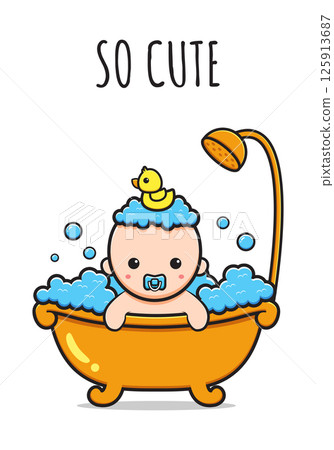 Cute baby take a shower so cute card icon cartoon illustration Cute baby take a shower so cute card icon cartoon illustration 125913687