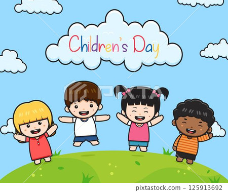 World children's day celebration background banner card cartoon illustration World children's day celebration background banner card cartoon illustration 125913692