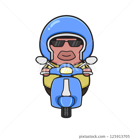 Cute fat boy is riding scooter mascot cartoon icon clip art illustration 125913705