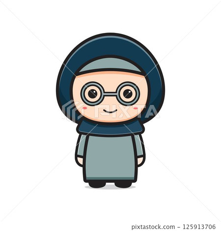 Cute muslim character cartoon icon illustration 125913706