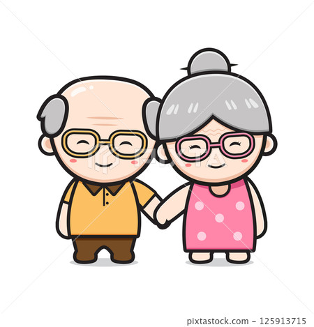 Cute grandparent couple holding hand cartoon icon illustration 125913715