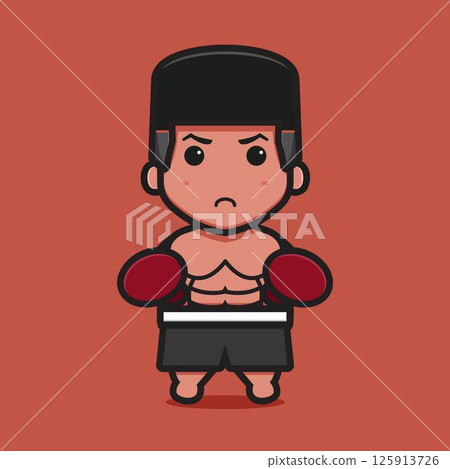 Cute boxer character with double punch pose cartoon vector icon illustration 125913726