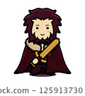 Cute king mascot character wear cloak and holding golden sword cartoon vector icon illustration 125913730