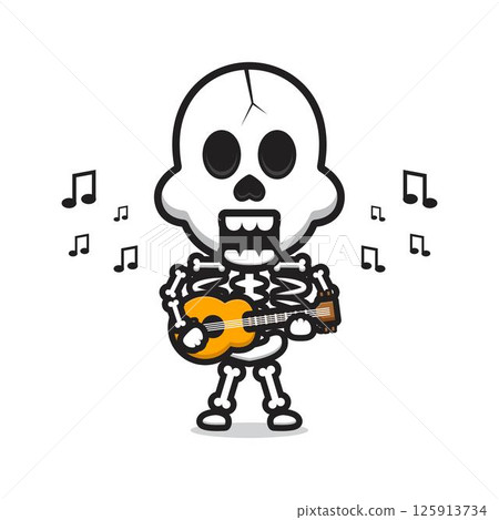 Skull playing guitar cartoon icon vector illustration 125913734