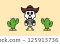 Cute cowboy skeleton cartoon icon illustration 125913736