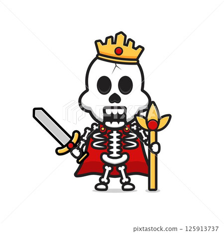 Skeleton king holding sword cartoon icon illustration Skeleton king holding sword cartoon icon illustration 125913737
