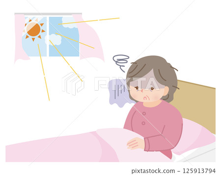 Illustration material of a middle-aged woman who is hard to get up in the morning 125913794