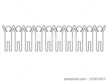 黑色圖標，人們手牽手，舉起手 125913977