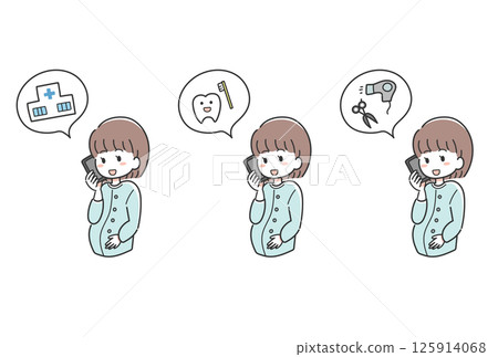 Pregnant women calling hospitals, dentists, beauty salons Pregnant women calling hospitals, dentists, beauty salons 125914068